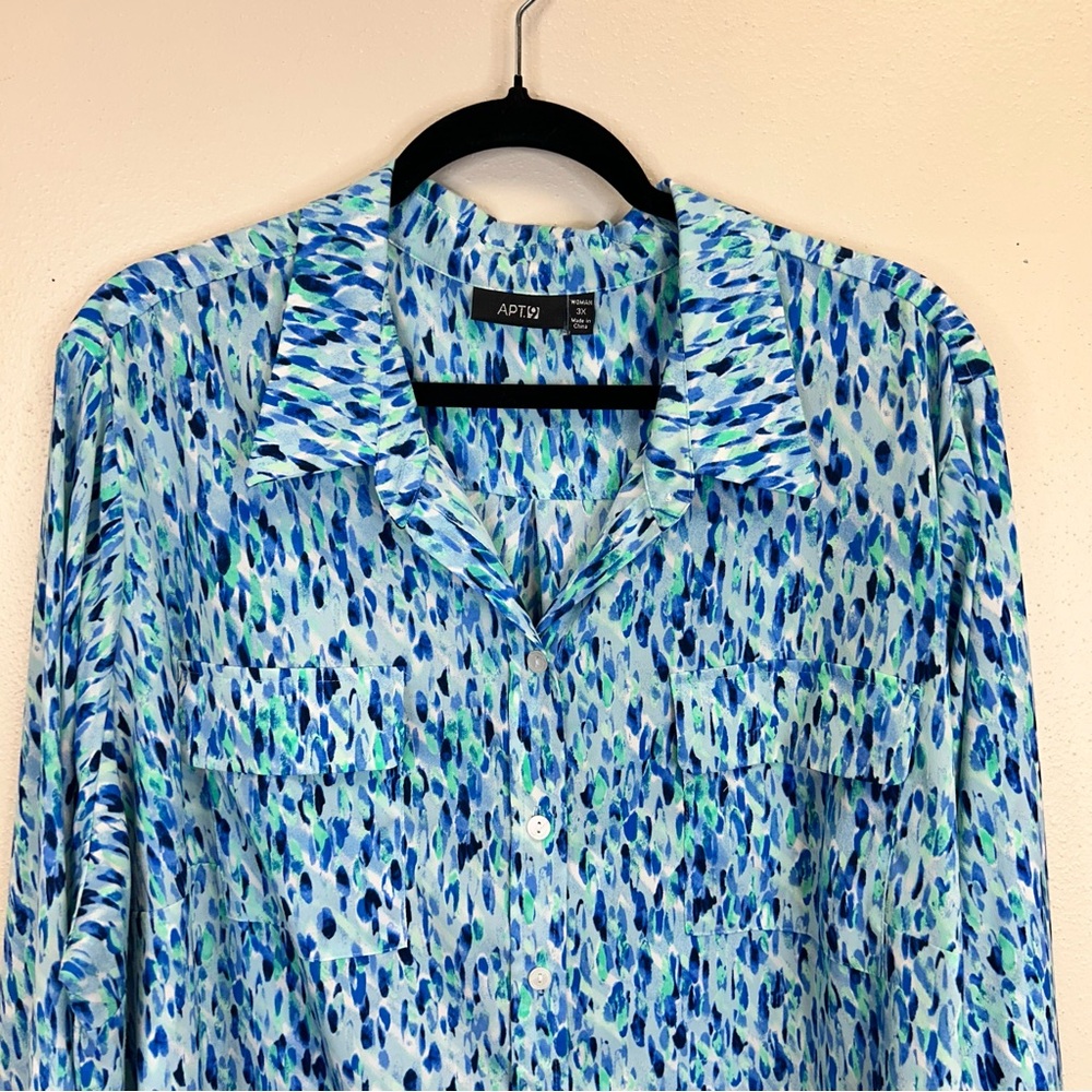 Ocean Blue Patterned Button Down Shirt Lightweigh… - image 3